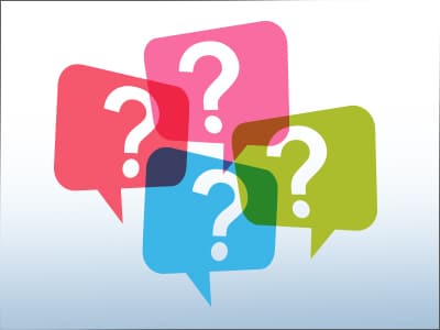 opseu action button faq. Colourful text bubbles with a question mark