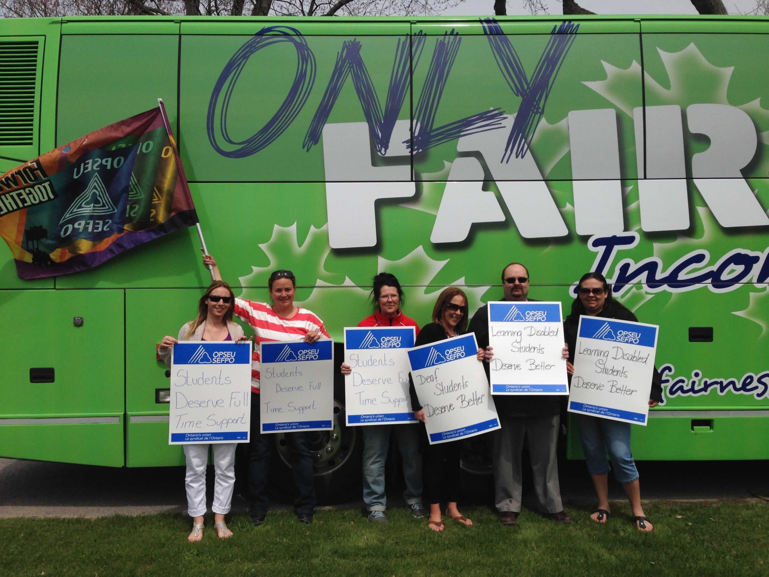 OPSEU Local 456 and the Fairness Express stand in solidarity against cuts in funding for schools for students with disabilities