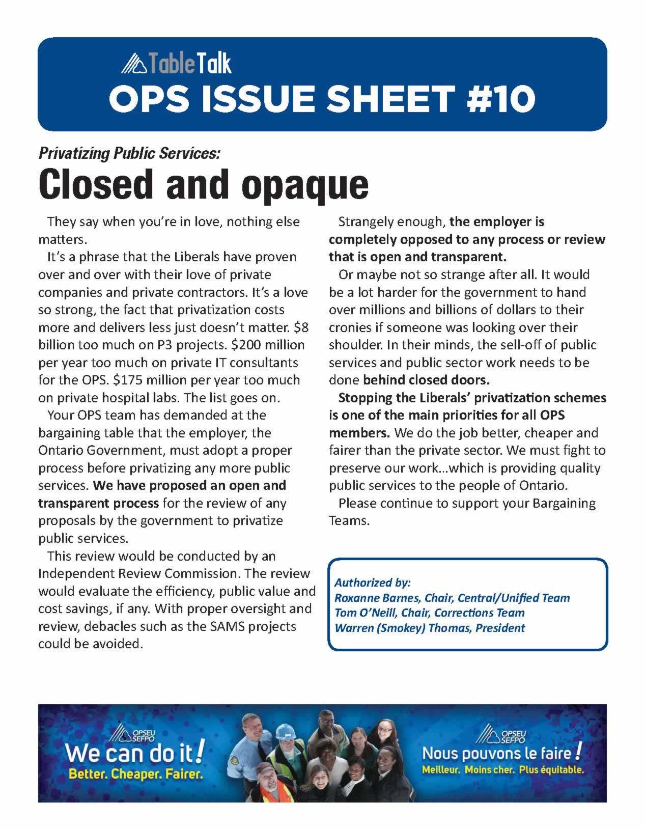 OPS Issue Sheet: Privatizing Public Services: Closed & Opaque