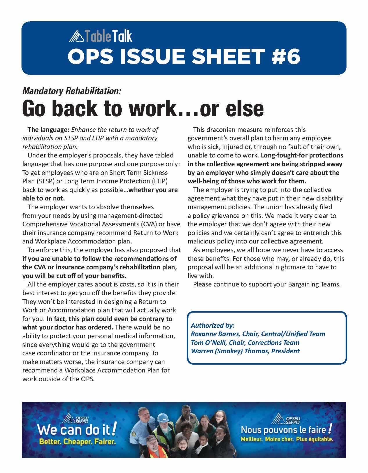 OPS Issue Sheet: Mandatory Rehabilitation: go back to work... or else