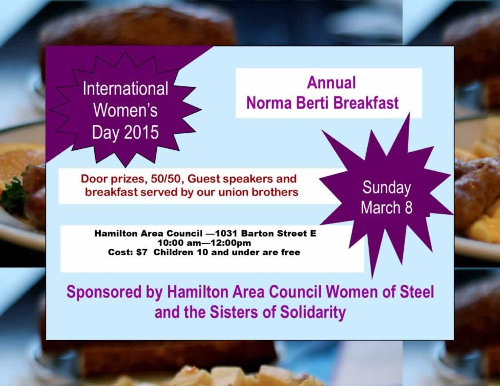 International Women's Day 2015. Annual Norma Berti Breakfast on March 8th.