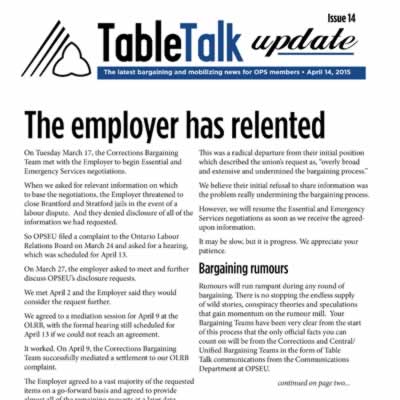Table Talk Update: the employer has relented