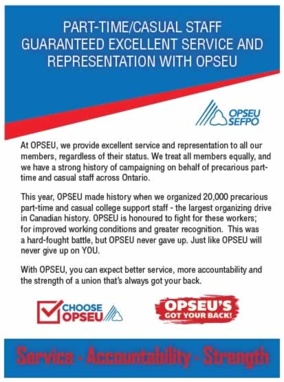 Part-time/casual staff guaranteed excellent service and representation with OPSEU