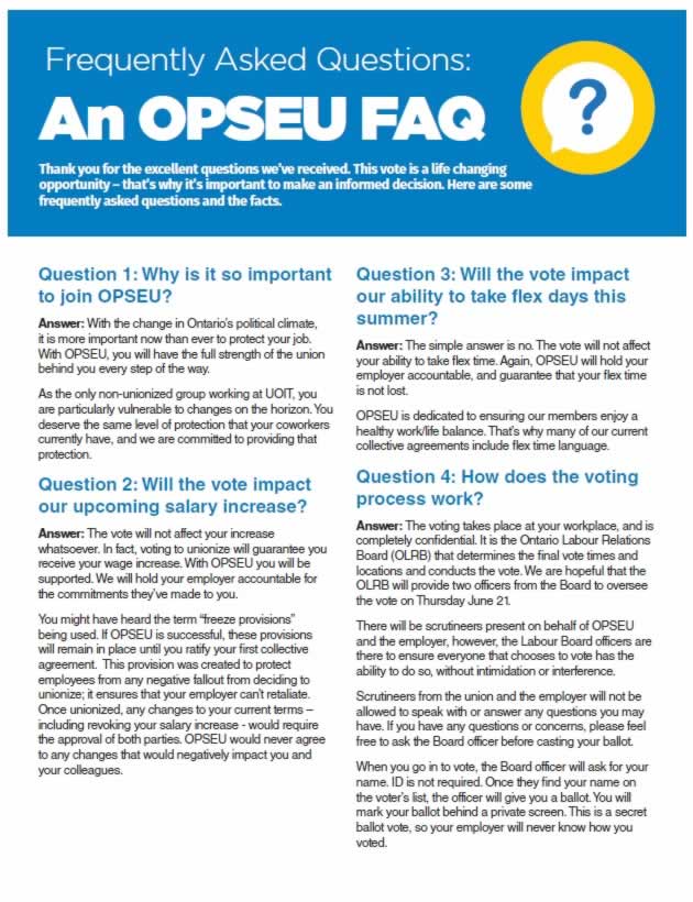 UOIT Frequently Asked Questions: An OPSEU FAQ