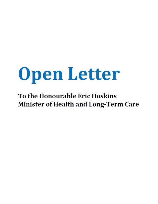 Open letter to the Honourable Eric Hoskins, Minister of Health and Long-Term Care