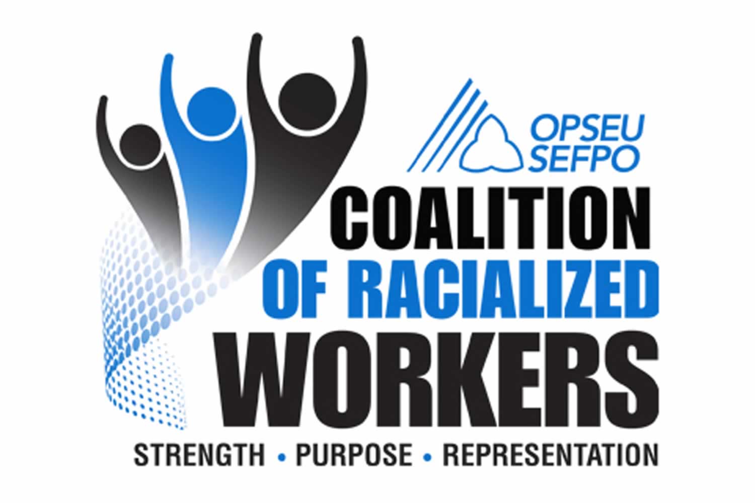 Coalition of Racialized Workers logo: strength, purpose, representation