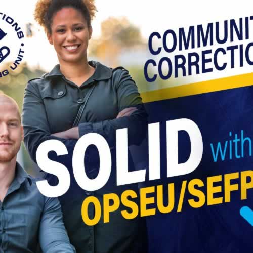 Community Corrections, solid with OPSEU/SEFPO. Corrections Logo