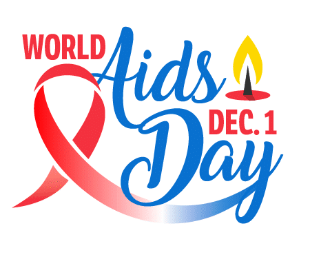 World Aids Day: December 1. A red ribbon and candle are pictured.