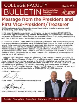 College Faculty Bulletin – March 2020