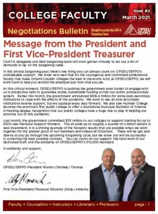 College Faculty Negotiations Bulletin #2 – April 2021