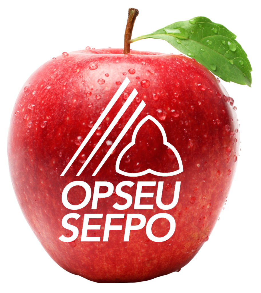 Juicy red apple with OPSEU/SEFPO logo