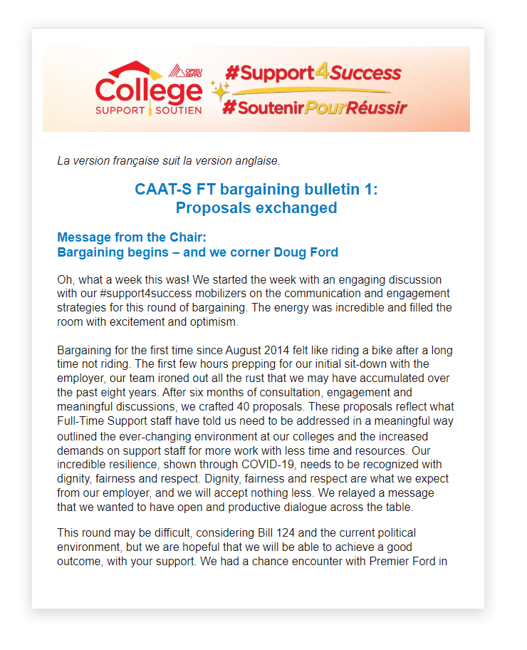 CAAT-S FT bargaining bulletin 1