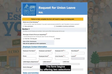 The online Request for Union Leave (RUL) form for LCBO workers