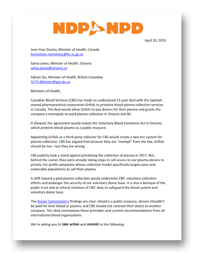 Letter on NDP letterhead