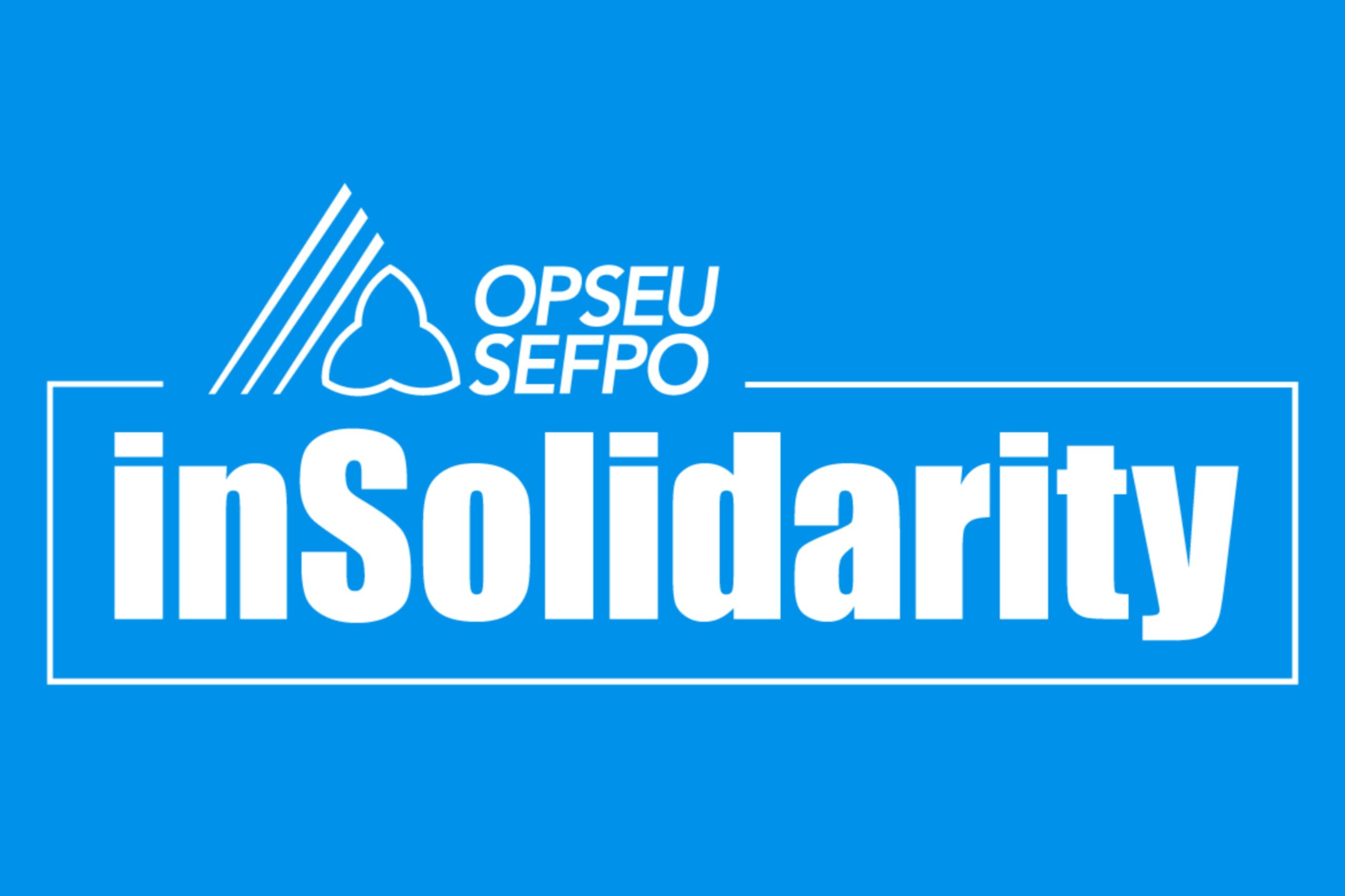 OPSEU/SEFPO inSolidarity logo in white on blue background