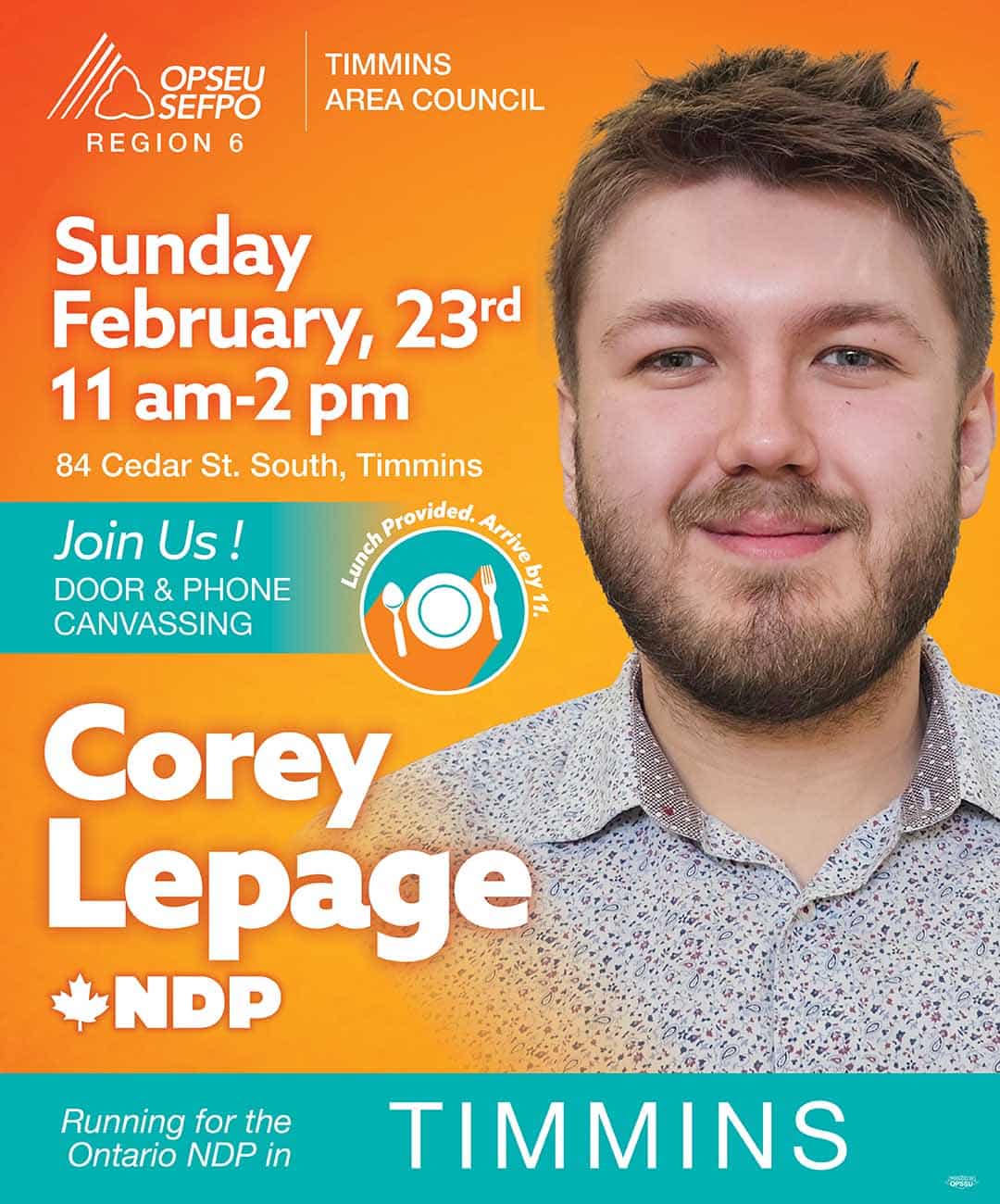 Timmins Area Council canvass for Corey Lepage