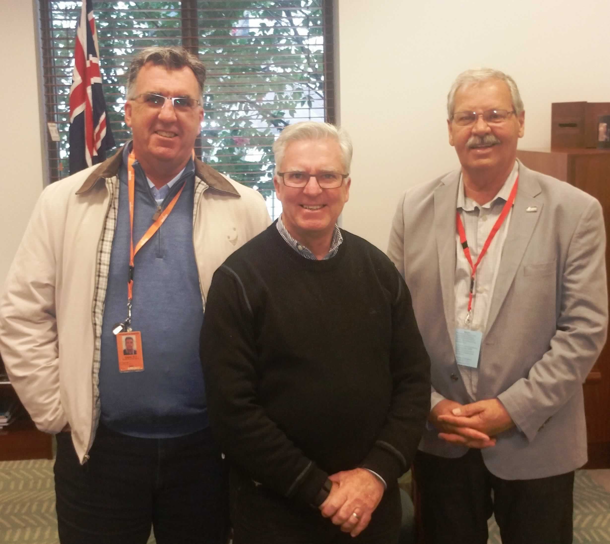HSU Secretary Gerard Hayes, Labor Party House Whip Chris Hayes and OPSEU President Warren (Smokey) Thomas